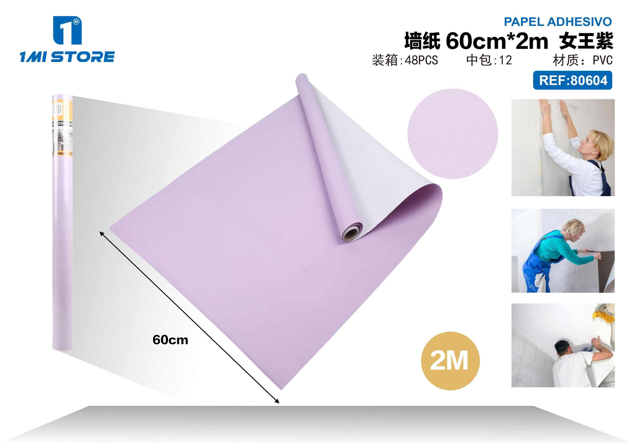 Papel tapiz monocromático, 60 cm, 2 m, color morado, modelo 80604