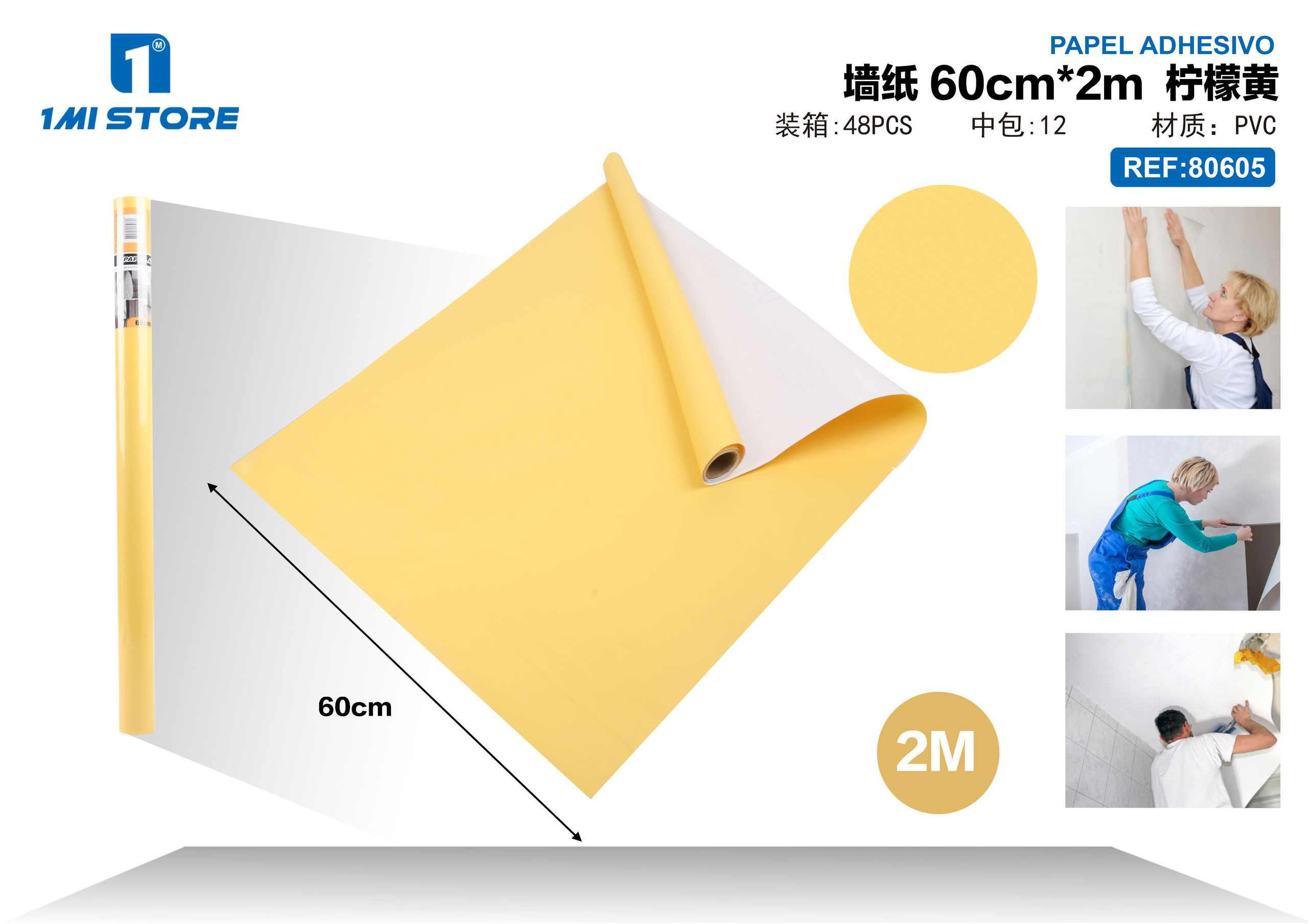 Papel tapiz monocromático, 60 cm, 2 m, color amarillo