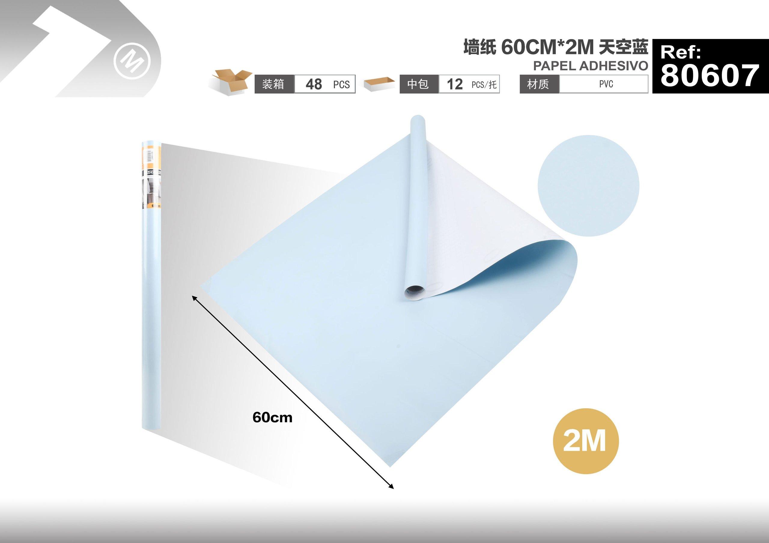Papel tapiz monocromático, 60 cm, 2 m, color azul, modelo 80607