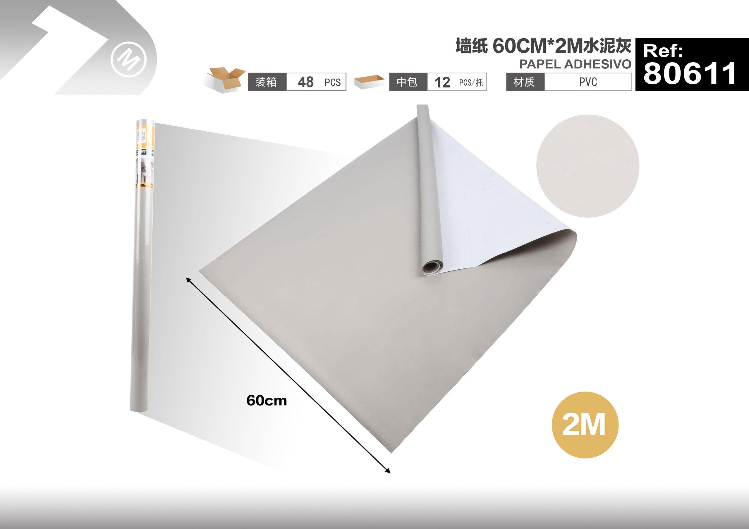Papel tapiz monocromático, 60 cm, 2 m, color gris, modelo 80611