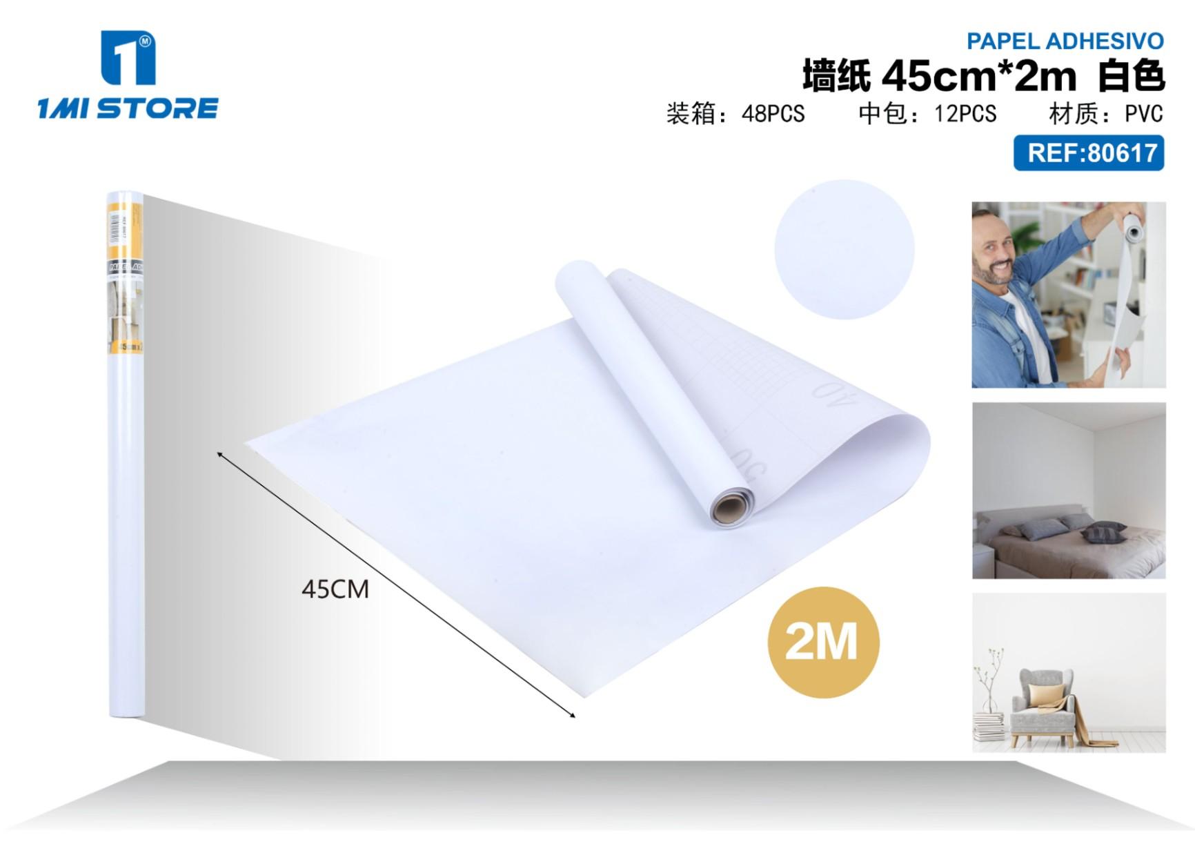 Papel tapiz monocromático, 45 cm, 2 m, color blanco