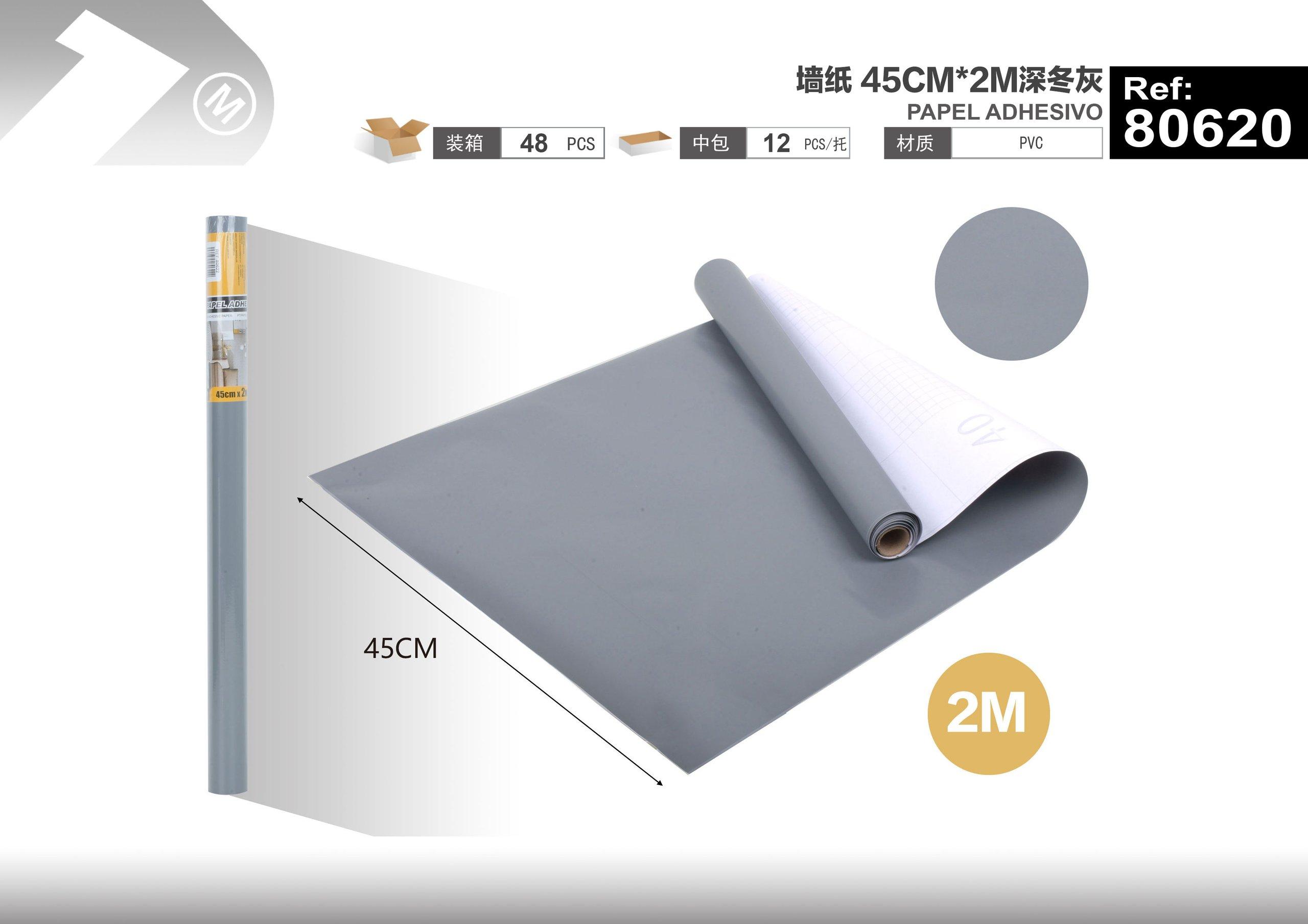 Papel tapiz monocromático, 45 cm, 2 m, color gris, modelo 80620