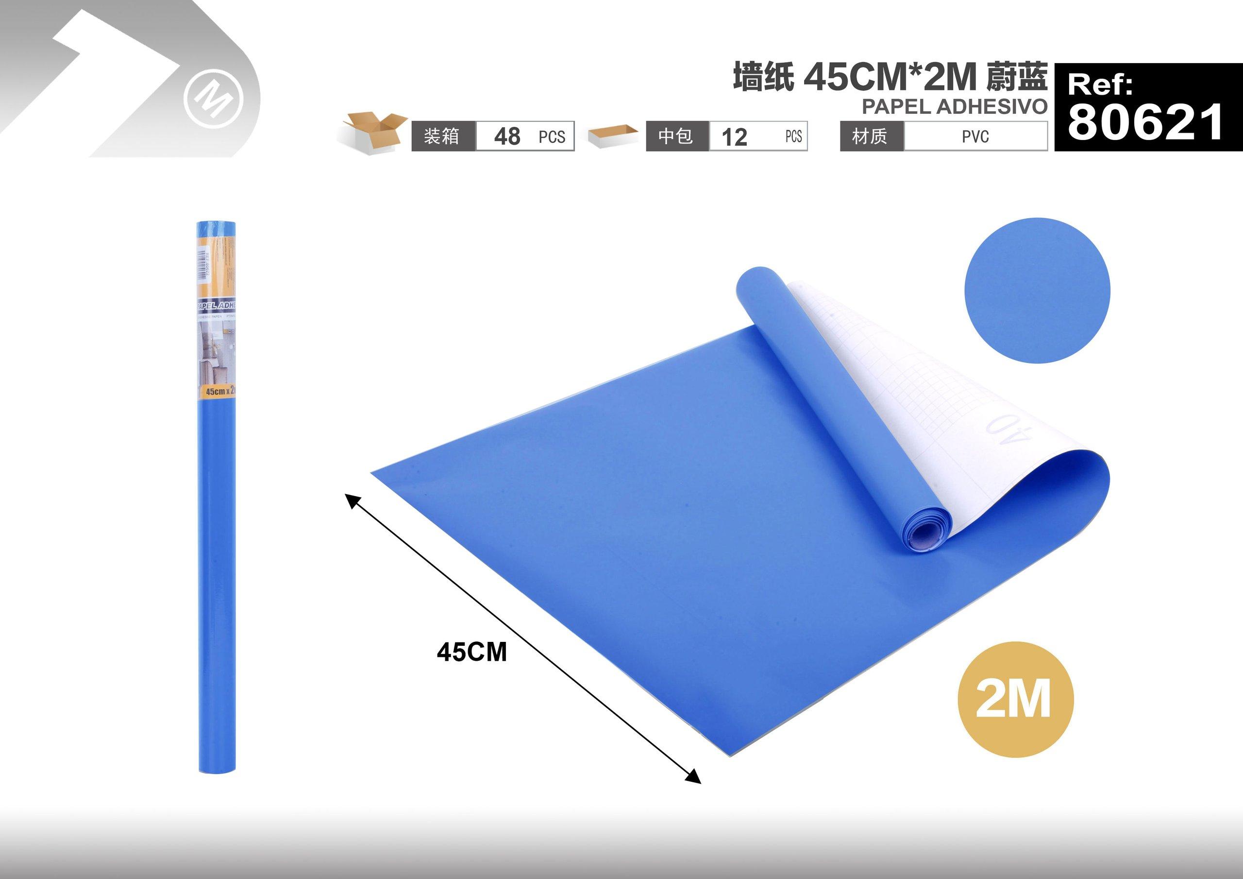 Papel tapiz monocromático, 45 cm, 2 m, color azul, modelo 80621