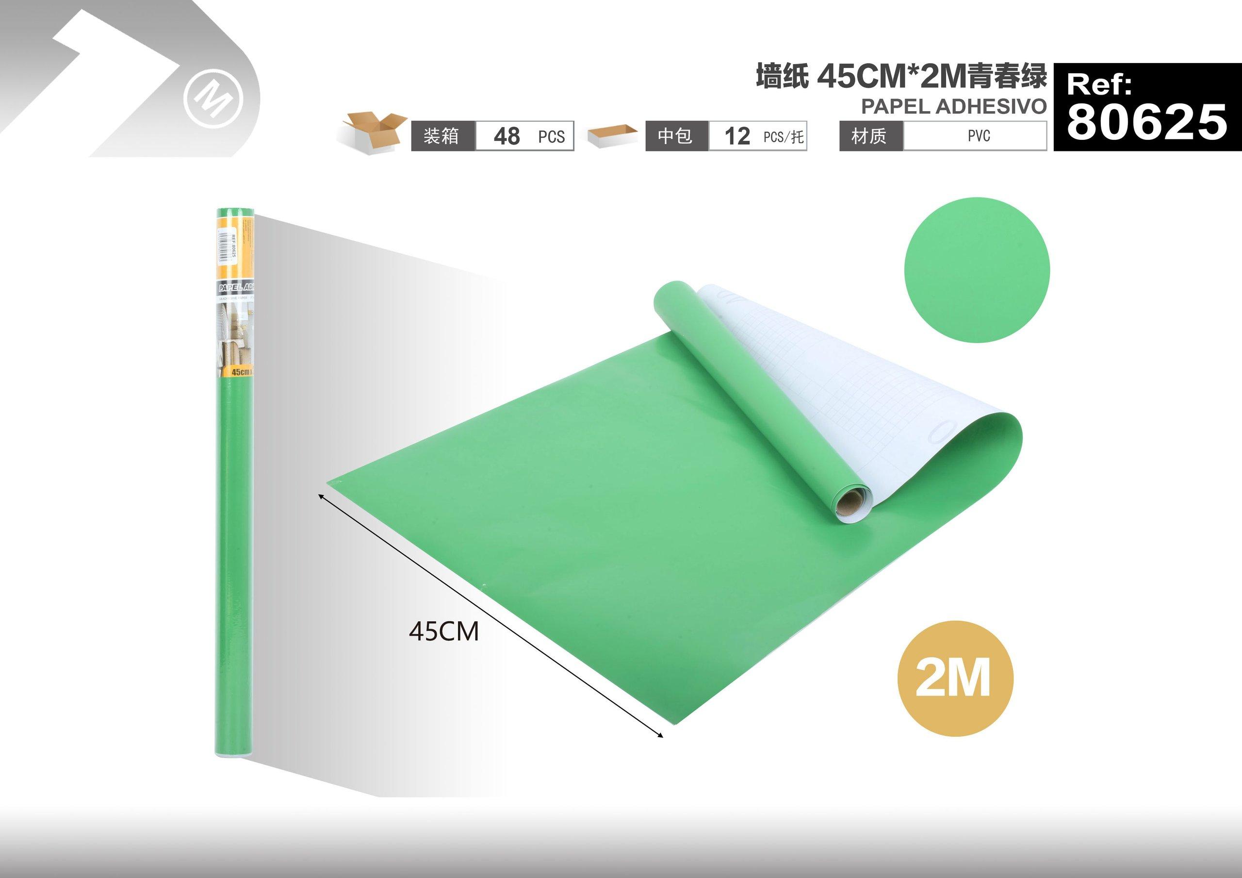 Papel tapiz monocromático, 45 cm, 2 m, color verde, modelo 80625
