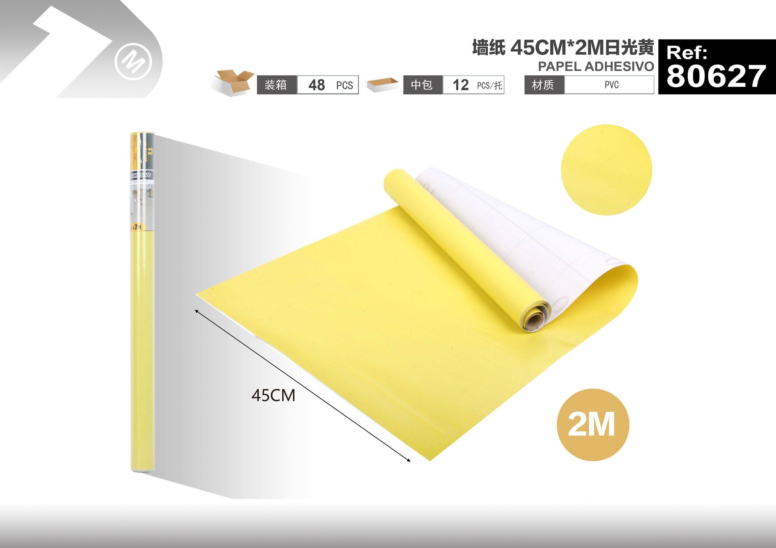 Papel tapiz monocromático, 45 cm, 2 m, color amarillo, modelo 80627