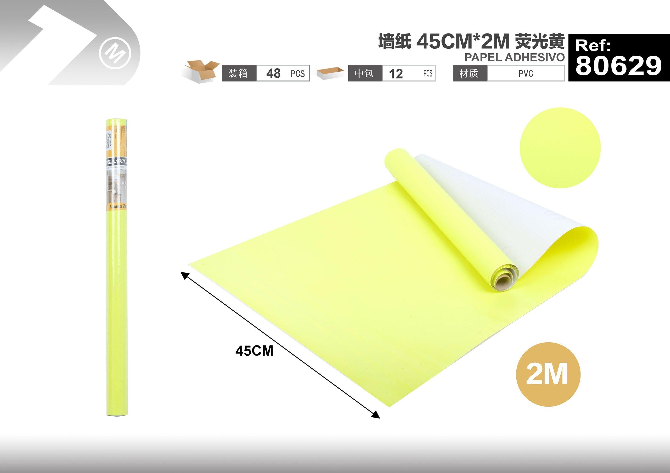 Papel tapiz monocromático, 45 cm, 2 m, color amarillo, modelo 80629