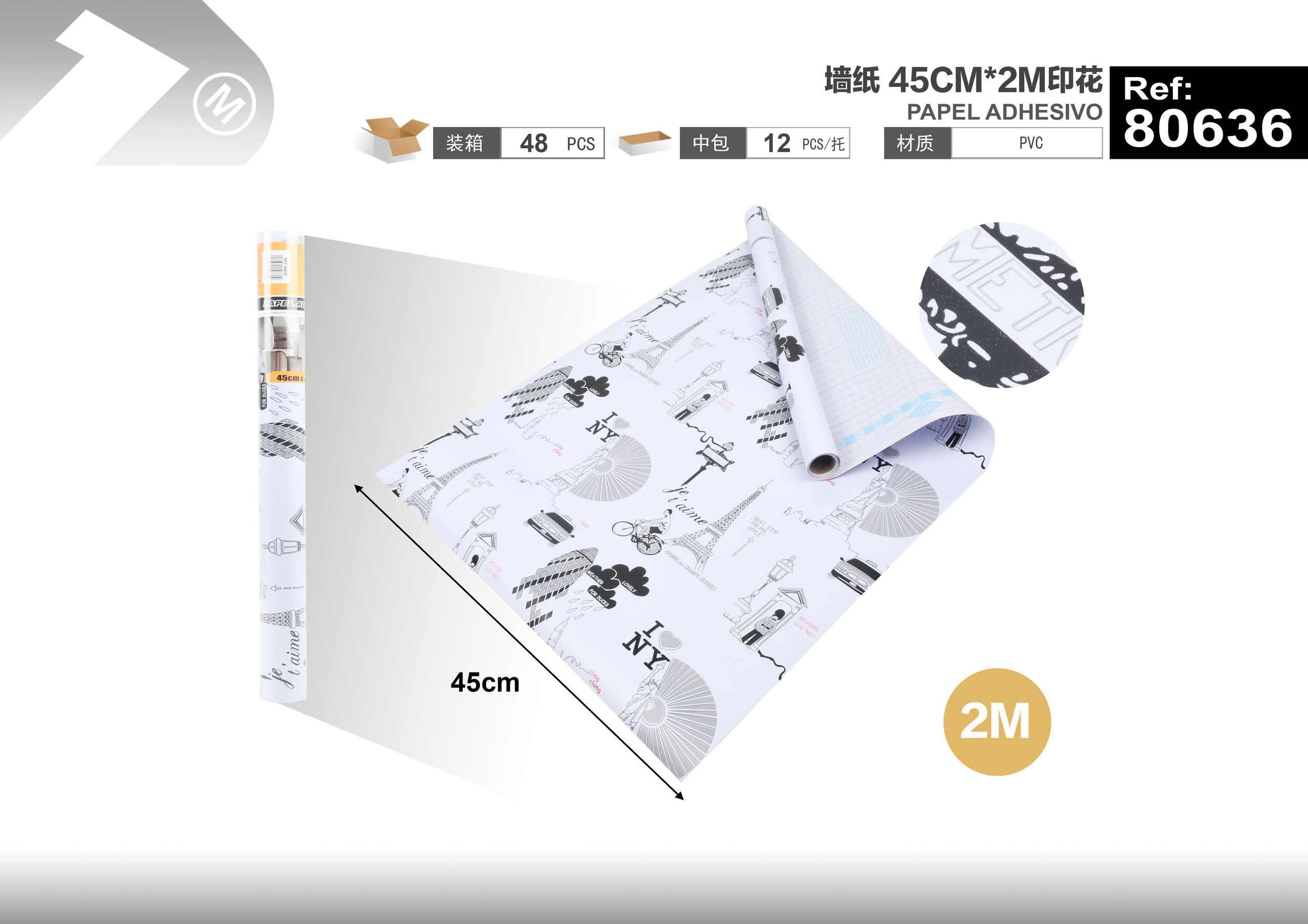 Papel tapiz decorativo, 45 cm, 2 m, modelo 80636