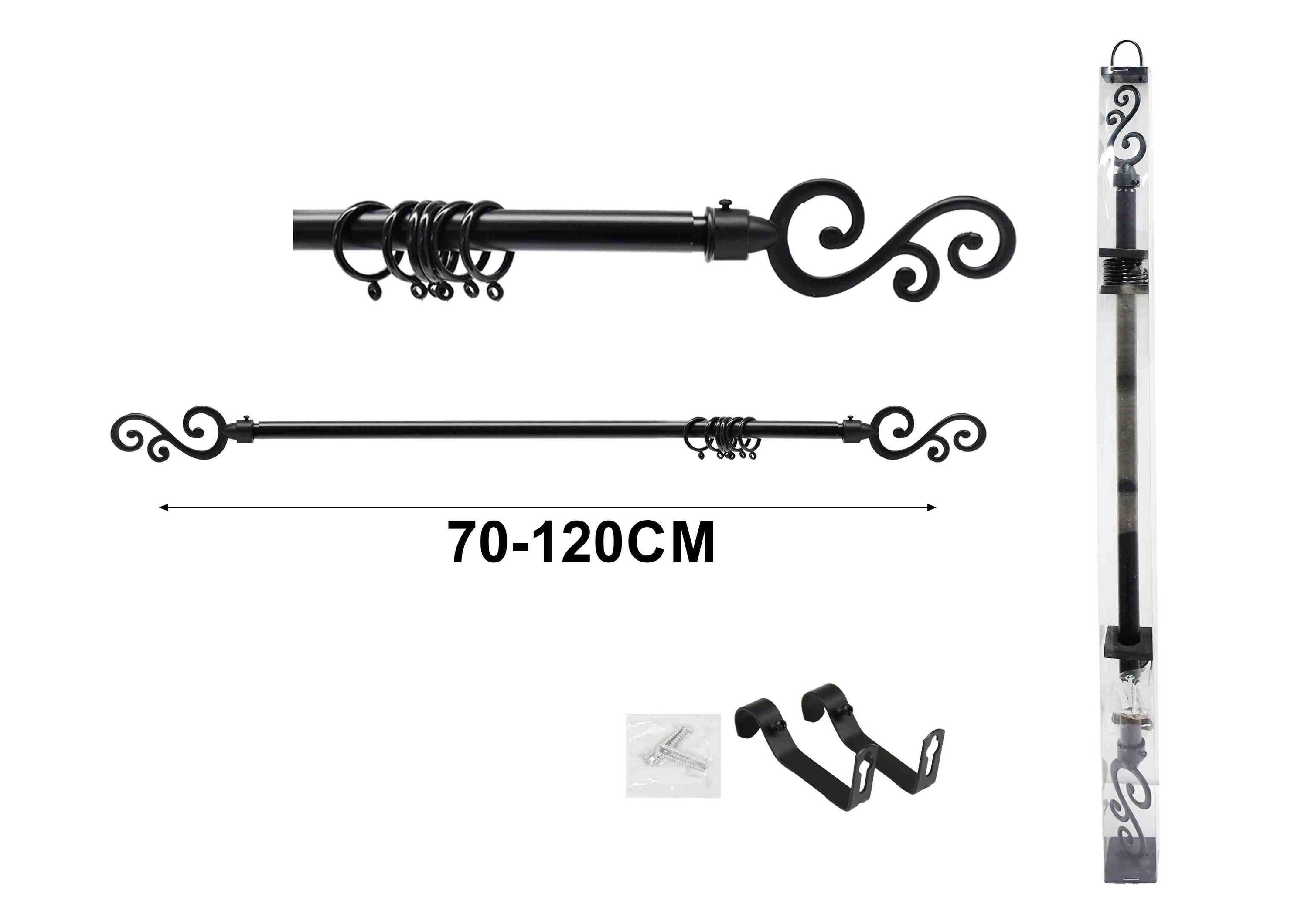 Barras para cortinas, 120 cm, color negro, modelo A75333