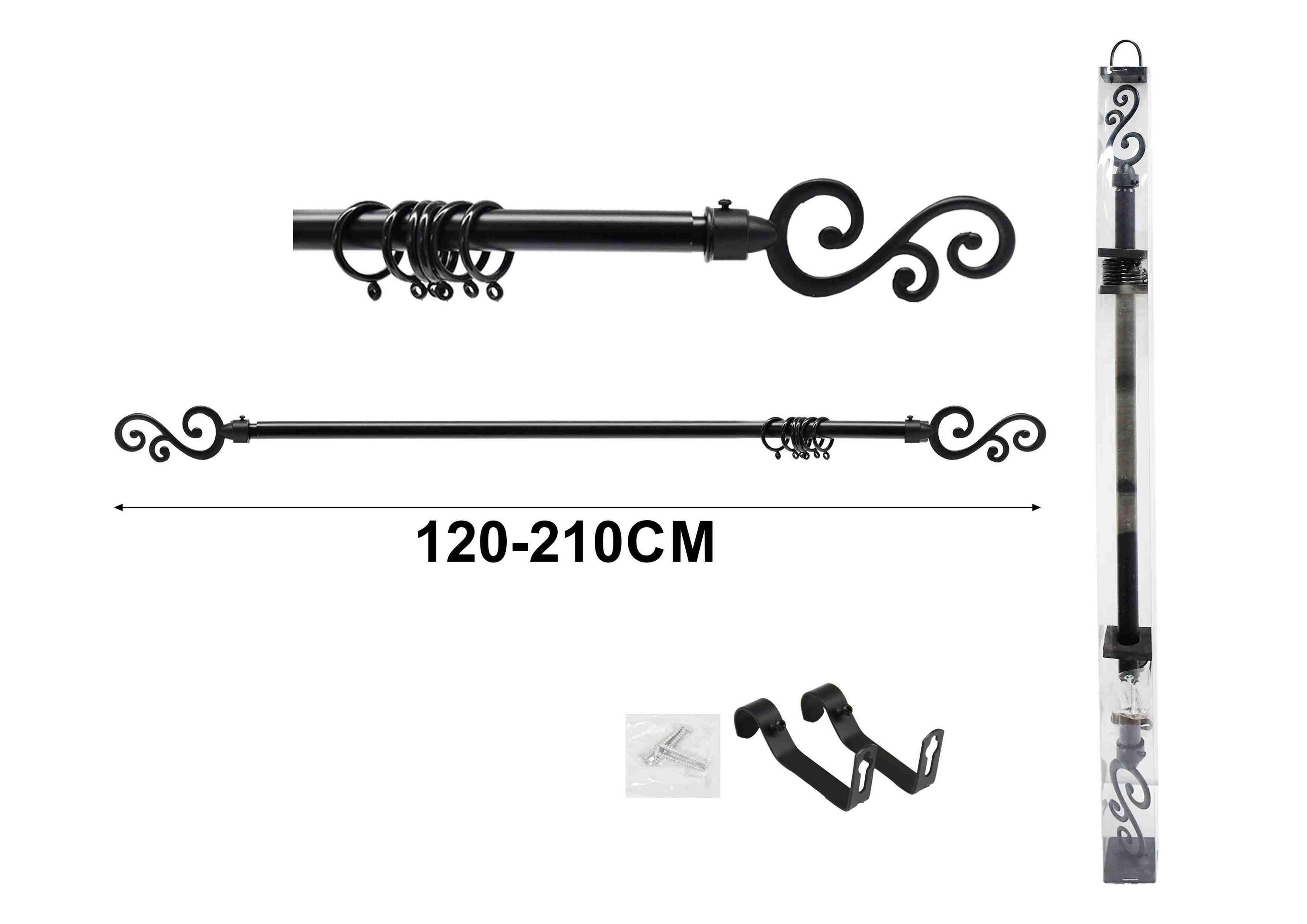 Barras para cortinas, 210 cm, color negro, modelo A75337