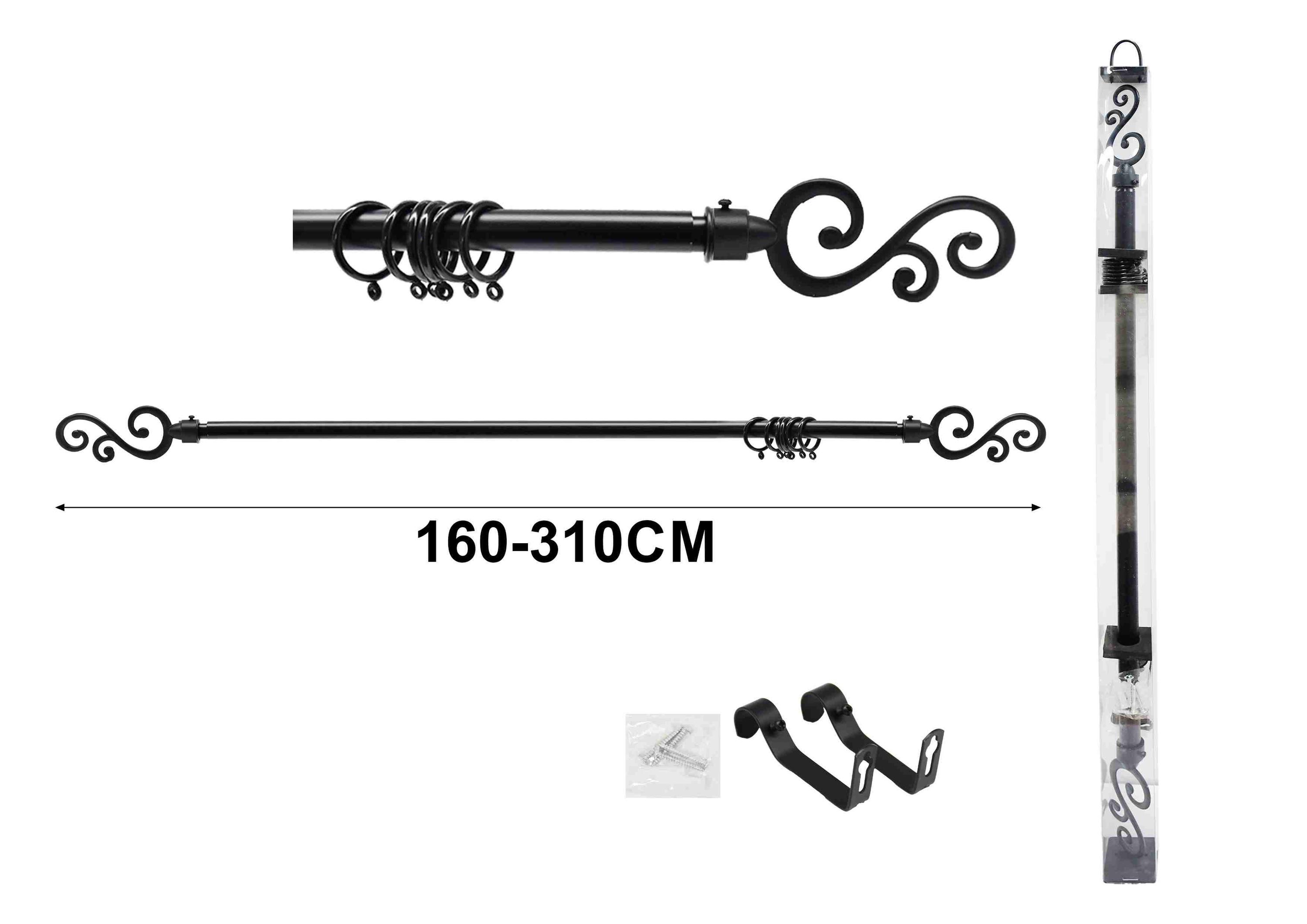 Barras para cortinas, 310 cm, color negro, modelo A75341