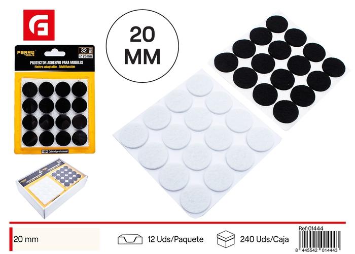 Protector para pata de mueble, 20 mm, 16 piezas, color negro, ref. SJ01444