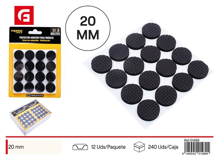 Protector para pata de mueble, 20 mm, 16 piezas, color negro, ref. SJ01489