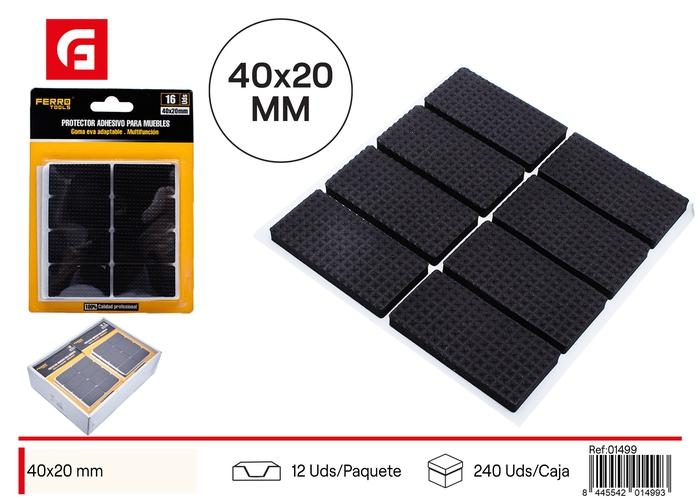 Protector para pata de mueble, 40 × 20 mm, 8 piezas, color negro