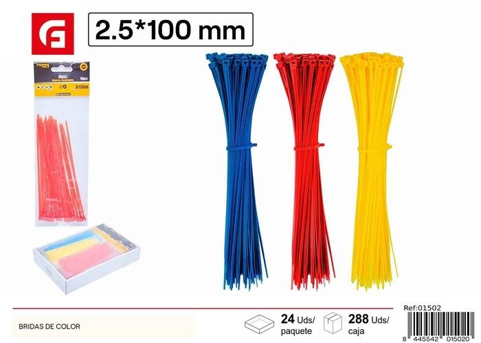 Bridas para cables, 2,5 × 200 mm, 40 piezas, colores amarillo, rojo y azul