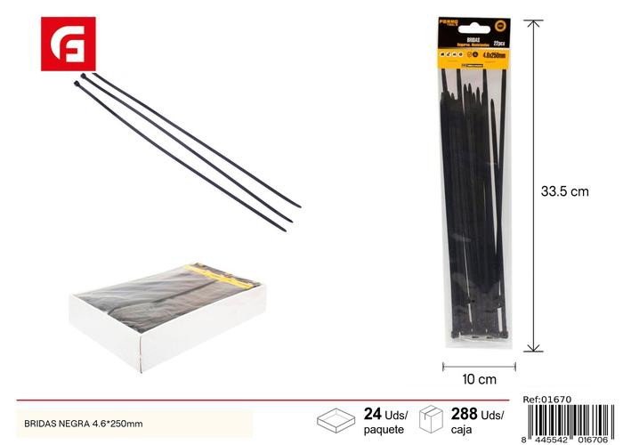 Bridas para cables, 4,6 × 250 mm, 22 piezas, color negro