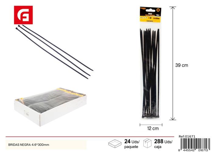 Bridas para cables, 4,6 × 300 mm, 18 piezas, color negro
