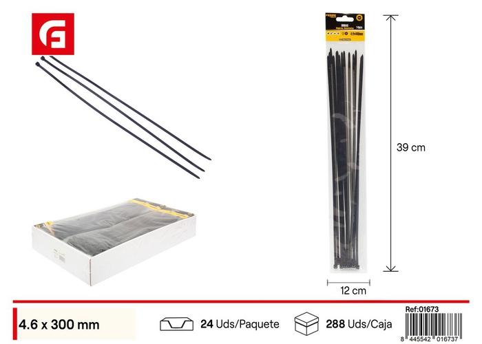Bridas para cables, 4,6 × 400 mm, 14 piezas, color negro