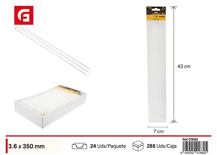 Bridas para cables, 3,6 × 350 mm, 18 piezas, color blanco