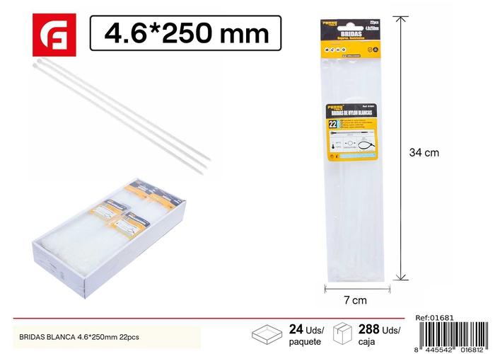 Bridas para cables, 4,6 × 250 mm, 22 piezas, color blanco