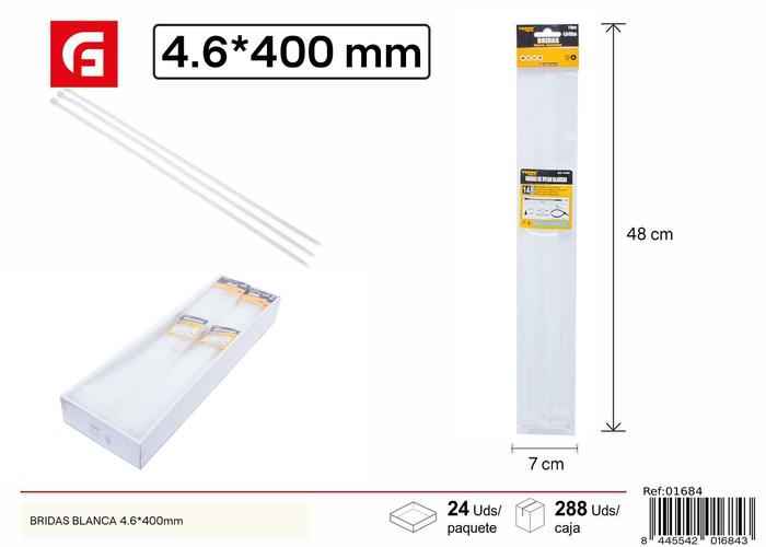 Bridas para cables, 4,6 × 400 mm, 14 piezas, color blanco