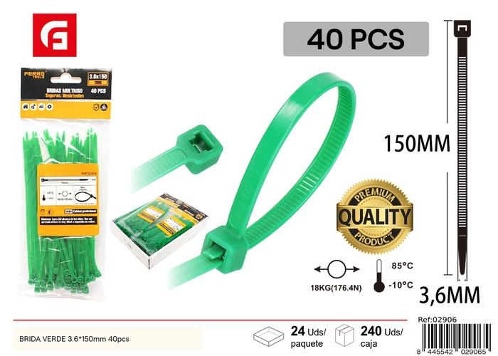 Bridas para cables, 3,6 × 150 mm, 40 piezas, color verde