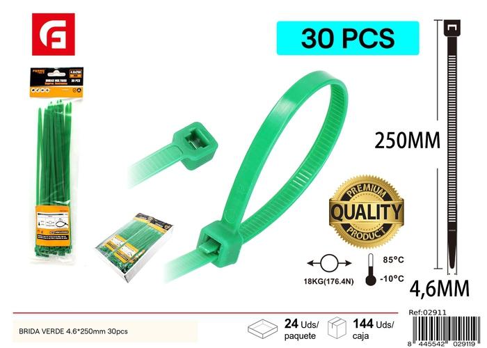 Bridas para cables, 4,6 × 250 mm, 30 piezas, color verde