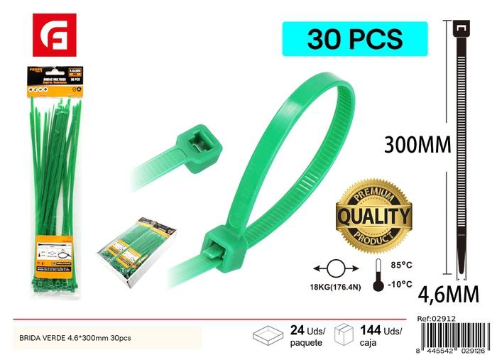 Bridas para cables, 4,6 × 300 mm, 30 piezas, color verde