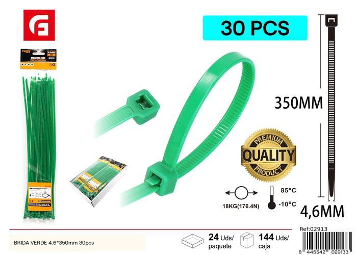 Bridas para cables, 4,6 × 350 mm, 30 piezas, color verde