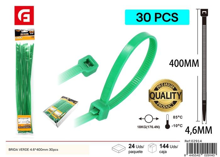 Bridas para cables, 4,6 × 400 mm, 30 piezas, color verde