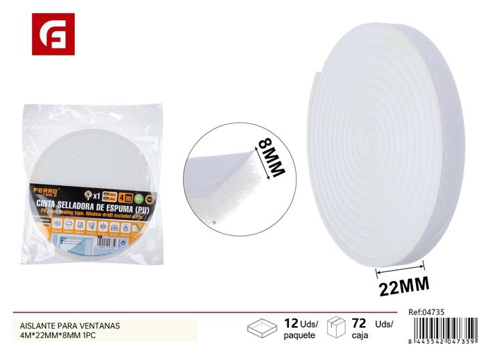 Cinta selladora de espuma adhesiva, 22 mm, 8 mm, 4 m, 1 pieza, color blanco