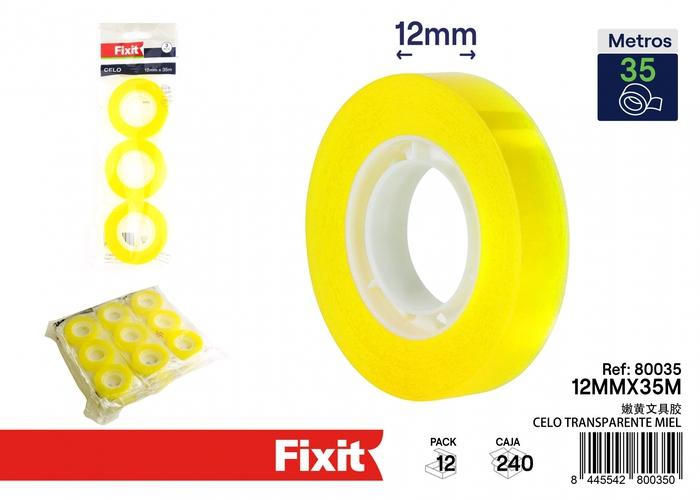 Cinta adhesiva de papelería, 12 mm, 35 m, 3 piezas, color amarillo claro, ref. SJ80035