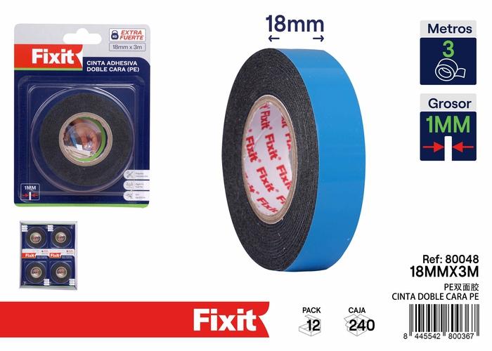 Cinta de doble cara, 1 mm, 18 mm, 3 m, colores azul y blanco