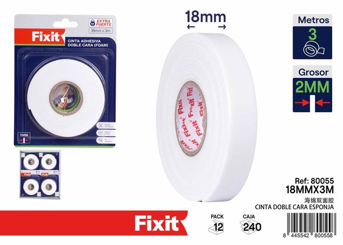 Cinta de doble cara, 2 mm, 18 mm, 3 m