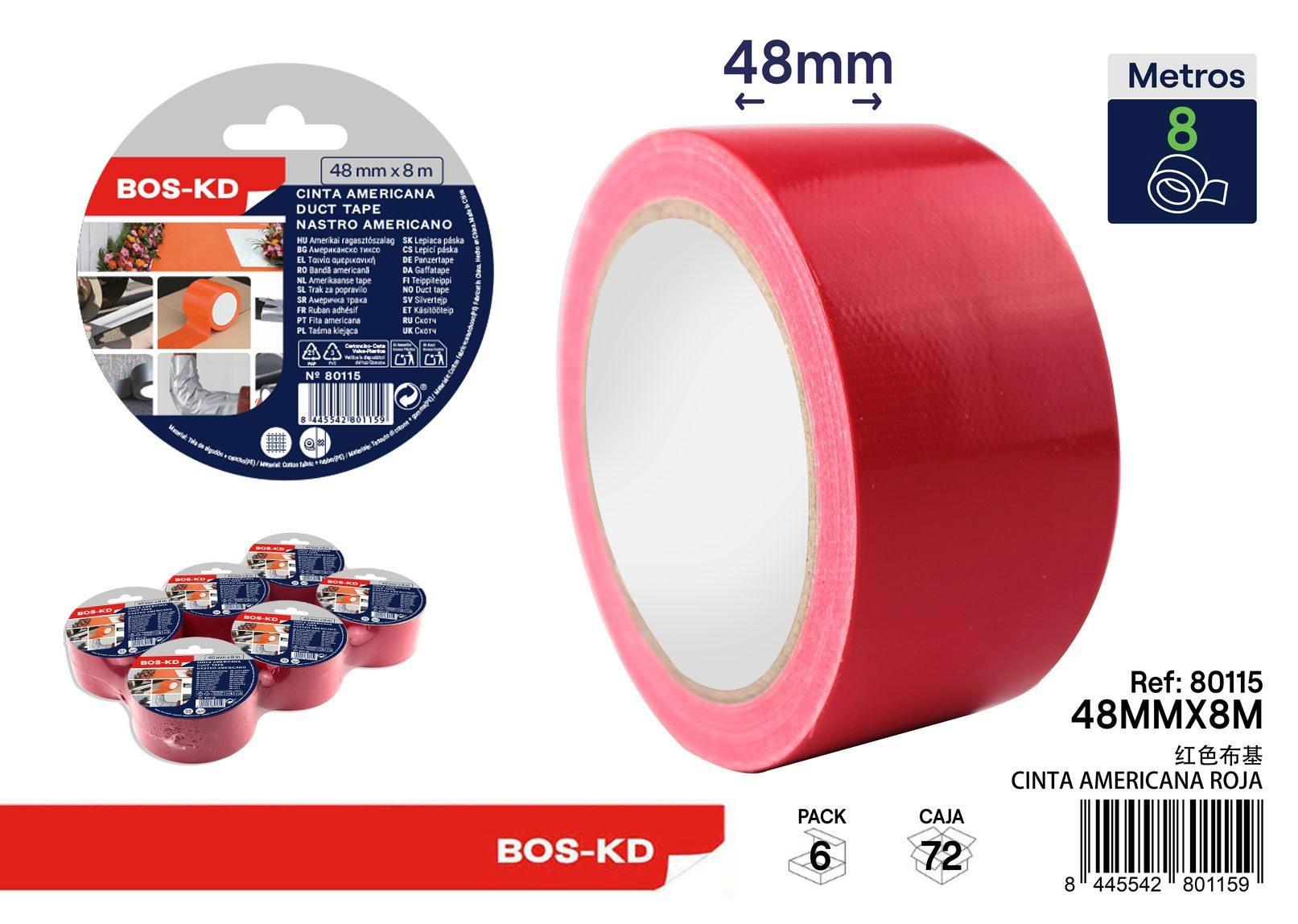 Cinta para ductos, 48 mm, 8 m, color rojo