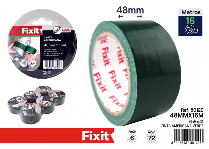 Cinta para ductos, 48 mm, 16 m, color verde