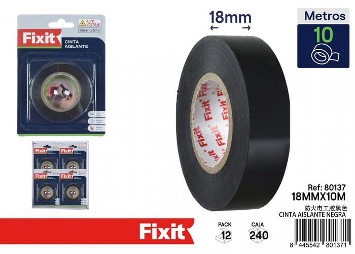 Cinta aislante, 18 mm, 10 m, color negro