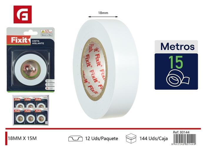 Cinta aislante, 18 mm, 15 m, color blanco