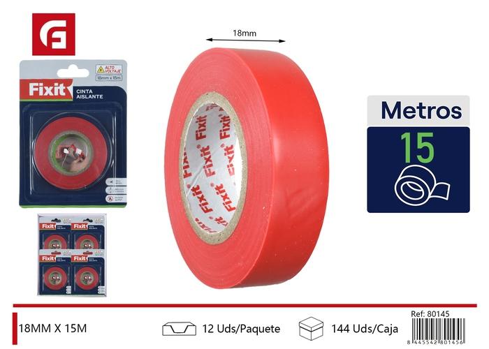 Cinta aislante, 18 mm, 15 m, color rojo