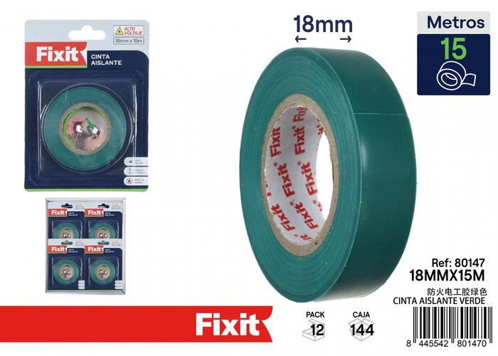 Cinta aislante, 18 mm, 15 m, color verde