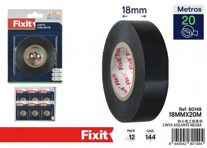 Cinta aislante, 18 mm, 20 m, color negro