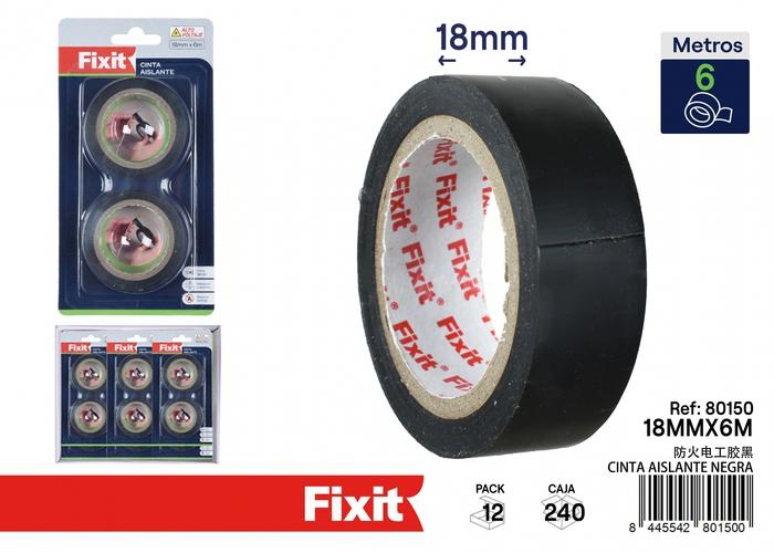 Cinta aislante, 18 mm, 6 m, 2 piezas, color negro