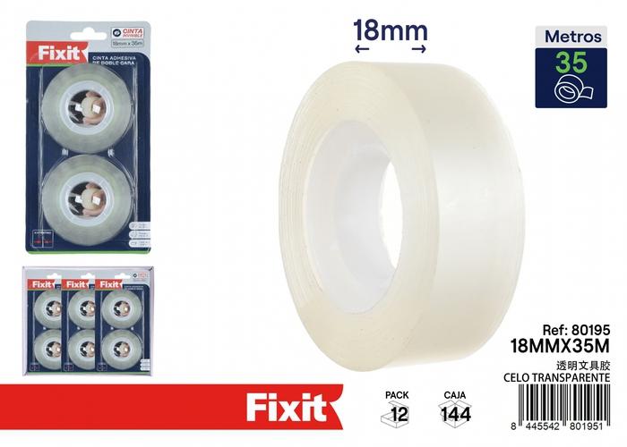 Cinta adhesiva de papelería, 18 mm, 35 m, 2 piezas, color transparente, ref. SJ80195