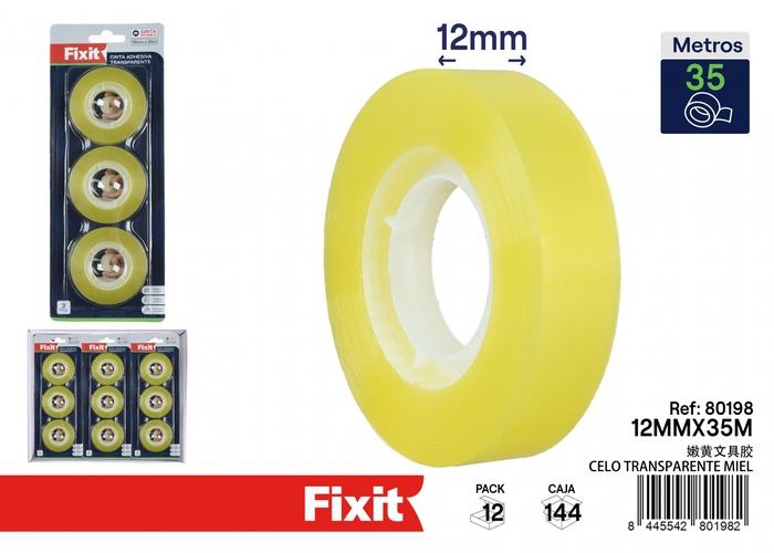 Cinta adhesiva de papelería, 12 mm, 35 m, 3 piezas, color amarillo claro, ref. SJ80198