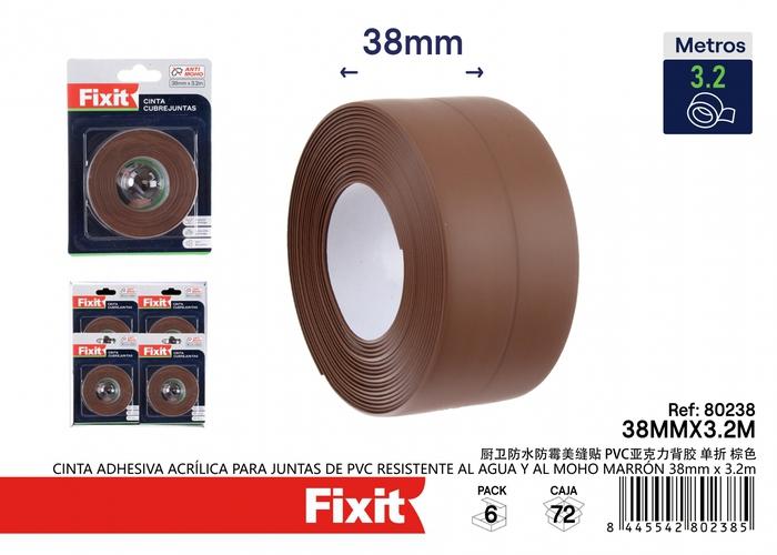 Cinta acrílica, 1,0 mm, 38 mm, 3,2 m, color marrón