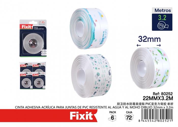 Cinta acrílica, 1,0 mm, 32 mm, 3,2 m, colores verde y blanco