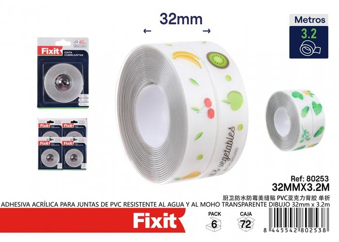 Cinta acrílica, 1,0 mm, 32 mm, 3,2 m, color transparente