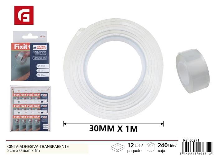 Cinta acrílica, 30 mm, 1 m, color transparente