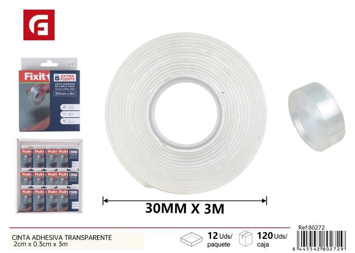 Cinta acrílica, 30 mm, 3 m, color transparente