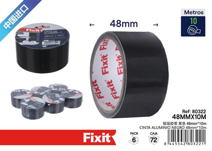 Cinta de papel aluminio, 48 mm, 10 m, color negro