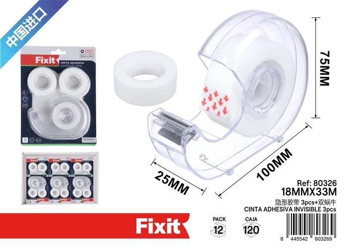 Dispensador de cinta, 18 mm, 33 m, 3 piezas